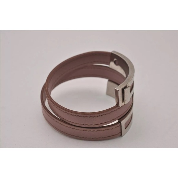 HERMES Puspus Hermes Logo Leather Bangle Pink Silver with Box!!🧡🖤 - Picture 5 of 12